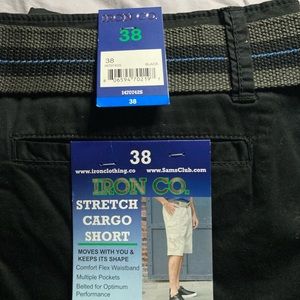 NEW! IRON Clothing Stretch Cargo Short, Black, Size 38